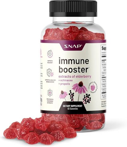 مكمل دعم المناعة Snap Elderberry Gummies مع فيتامين C، والبروبوليس، وخلاصة إشنسا، علكة Elderberry للأطفال والكبار - تعزيز المناعة ودعم التعافي (60 علكة) in Kuwait