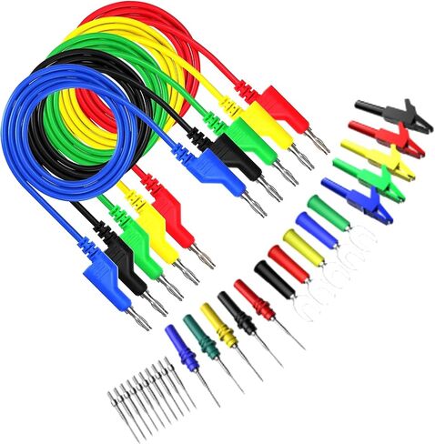 5PCS Male Banana Plug Silicone Test Leads Kit 5 Colors Silicone Lead Test Cable with Alligator Clips 4mm Fully Insulated Safety Shrouded Stackable Banana Connector for Multimeter in Saudi Arabia
