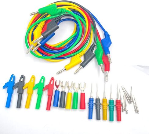 5PCS Male Banana Plug Silicone Test Leads Kit 5 Colors Silicone Lead Test Cable with Alligator Clips 4mm Fully Insulated Safety Shrouded Stackable Banana Connector for Multimeter in Saudi Arabia