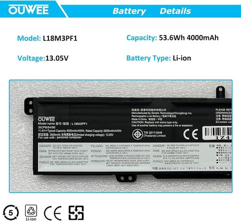 بطارية كمبيوتر محمول L18M4P72 متوافقة مع Lenovo ThinkPad X1 Yoga 4th 5th Gen/X1 Carbon 7th 8th Gen Serie 02DL004 L18L4P71 SB10K97642 02DL005 SB10K97643 02DL006 L18C4P71 SB10K97644 15.36V 51Wh in Saudi Arabia