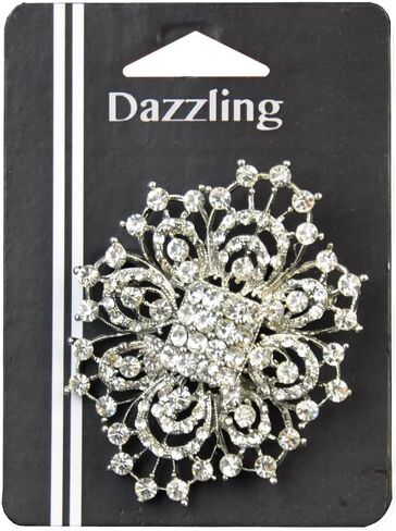 Belagio Enterprises 2-1/2-inch Floral Rhinestone Brooch 1 Piece, Silver/Crystal in Kuwait