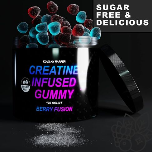 Creatine Monohydrate Gummies - Berry Fusion 5g Creatine Per Serving - 120 Count Vegan, Gluten-Free Sugar-Free, Natural Ingredients, Third-Party Tested, Supports Muscle Growth & Recovery in Saudi Arabia