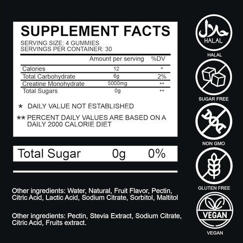 Creatine Monohydrate Gummies - Berry Fusion 5g Creatine Per Serving - 120 Count Vegan, Gluten-Free Sugar-Free, Natural Ingredients, Third-Party Tested, Supports Muscle Growth & Recovery in Saudi Arabia