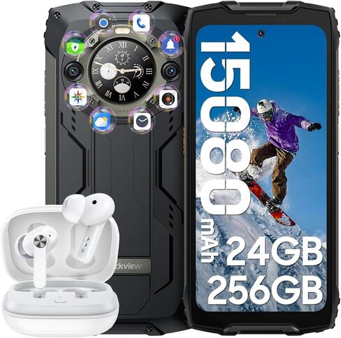 هاتف Blackview BV9300Pro 24GB+256GB، هاتف متين 6.7 بوصة 120 هرتز مع شاشة ثانوية قابلة للتخصيص 1.32 بوصة، بطارية 15080 مللي أمبير في الساعة، كاميرا 64 ميجابكسل + 32 ميجابكسل + 8 ميجابكسل، مصباح يدوي 100LM، Android 13 Helio G99، معرف بصمة الإصبع/NFC in Saudi Arabia