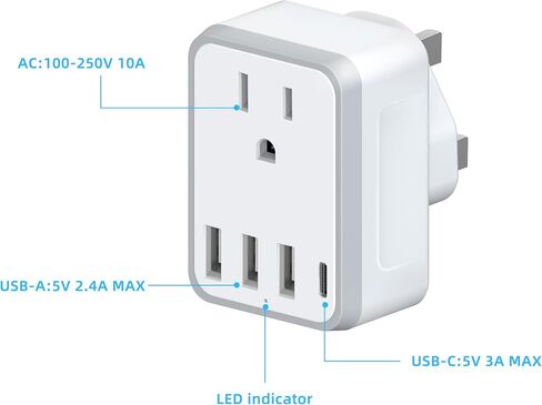 Yinleader European Travel Plug Adapter USB C International Plug Adapter with AC Outlet and 3 USB Ports, Type C Power Adaptor Charger for US to Most of Europe Iceland Spain Italy France Germany in Saudi Arabia