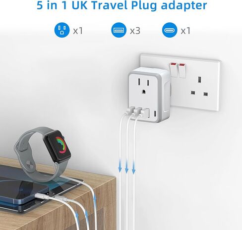 Yinleader European Travel Plug Adapter USB C International Plug Adapter with AC Outlet and 3 USB Ports, Type C Power Adaptor Charger for US to Most of Europe Iceland Spain Italy France Germany in Saudi Arabia