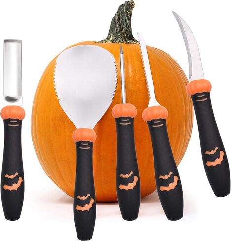5-Piece Pumpkin Carving Kit Tools Halloween, Professional Heavy Duty Carving Set, Stainless Steel Tools Carving Kit for Halloween Decoration Jack-O-Lanterns, Gift for Halloween in Saudi Arabia