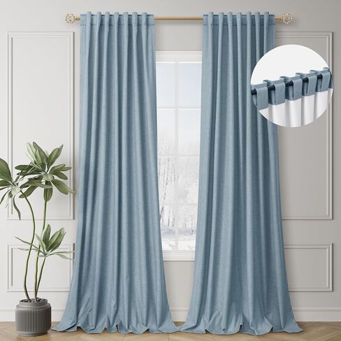 BOODII Sage Green Linen Blackout Curtains Thermal Insulated 120 Inch 100% Complete Black Out Window Curtains Back Tab Linen Textured Neutral Farmhouse Living Room Darkening Drapes High Ceiling Length in Saudi Arabia