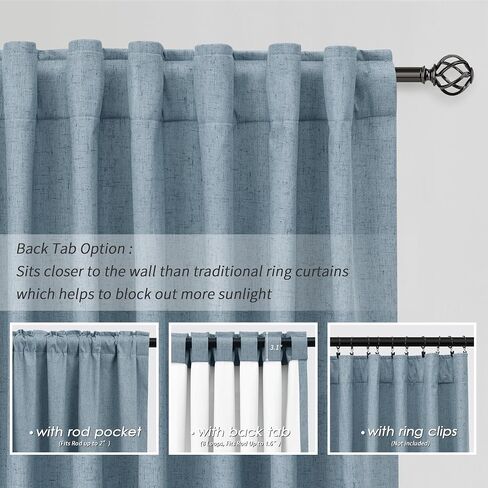 BOODII Sage Green Linen Blackout Curtains Thermal Insulated 120 Inch 100% Complete Black Out Window Curtains Back Tab Linen Textured Neutral Farmhouse Living Room Darkening Drapes High Ceiling Length in Saudi Arabia