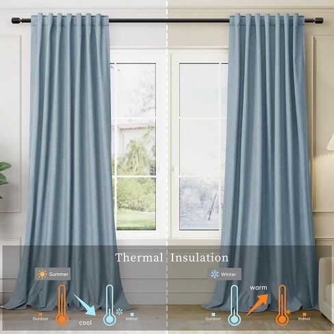 BOODII Sage Green Linen Blackout Curtains Thermal Insulated 120 Inch 100% Complete Black Out Window Curtains Back Tab Linen Textured Neutral Farmhouse Living Room Darkening Drapes High Ceiling Length in Saudi Arabia