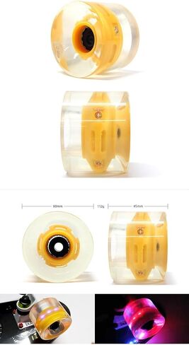 Buzrun Skateboard LED Yellow Glowing Wheels Set of 4, standard in Saudi Arabia