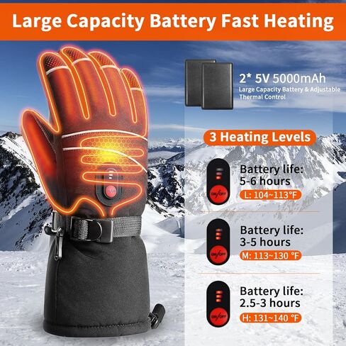 Rechargeable Heated Gloves for Men Women, 5000mAh Electric Battery Heated Ski Gloves, Waterproof Touchscreen Motorcycle Gloves Winter Gloves 3 Heating Levels for Skiing Hunting Cycling Fishing in Saudi Arabia