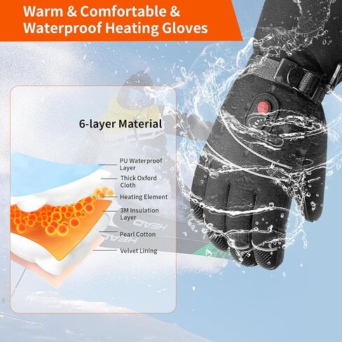 Rechargeable Heated Gloves for Men Women, 5000mAh Electric Battery Heated Ski Gloves, Waterproof Touchscreen Motorcycle Gloves Winter Gloves 3 Heating Levels for Skiing Hunting Cycling Fishing in Saudi Arabia