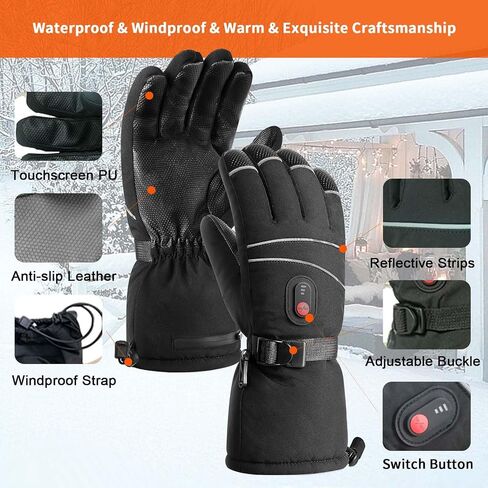 Rechargeable Heated Gloves for Men Women, 5000mAh Electric Battery Heated Ski Gloves, Waterproof Touchscreen Motorcycle Gloves Winter Gloves 3 Heating Levels for Skiing Hunting Cycling Fishing in Saudi Arabia