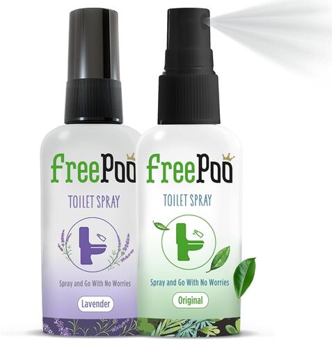 FreePoo - مجموعة معطر المرحاض باللافندر وعشب الليمون - مانع روائح ما قبل البراز، رذاذ الحمام العطري، مزيل الروائح الكريهة للقعادة، معطر الهواء - زيوت طبيعية، مجموعة أدوات النظافة الأساسية - 2 × 2.0 أونصة in Saudi Arabia