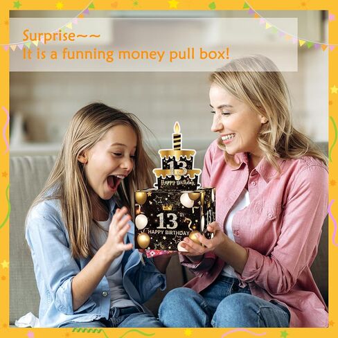 13th Birthday Money Box for Cash Gift, Surprise Pull Out Money Gift Box with 100Pcs Transparent Bags - Fun Ways to Give Cash as A 13th Birthday Gift for Girls Boys in Kuwait