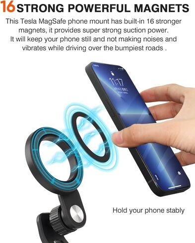 مناسب حسب الطلب لحامل الهاتف جبل Tesla Model Y/3/ S/X حامل هاتف السيارة قابل للتعديل حامل هاتف شاشة مغناطيسي 360 درجة دوران حر ملحقات Tesla حامل الهاتف (B-أسود) in Kuwait