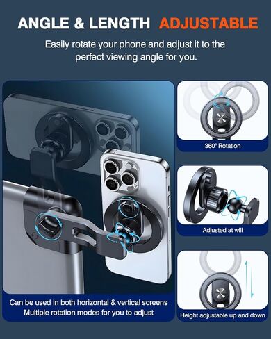 مناسب حسب الطلب لحامل الهاتف جبل Tesla Model Y/3/ S/X حامل هاتف السيارة قابل للتعديل حامل هاتف شاشة مغناطيسي 360 درجة دوران حر ملحقات Tesla حامل الهاتف (B-أسود) in Kuwait