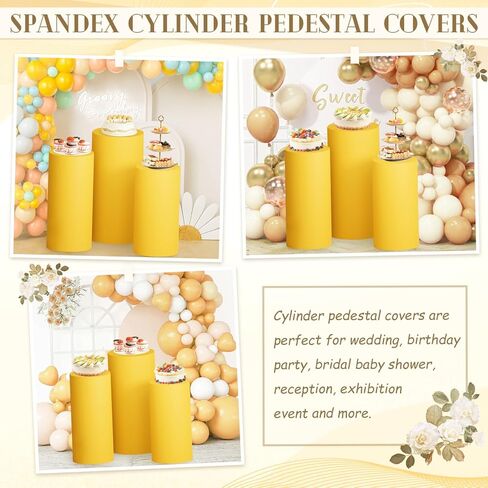 مجموعة غطاء حامل اسطوانة مكونة من 3 أغطية حامل اسطوانة من ألياف لدنة ذهبية لحفلات الزفاف وحفلات الزفاف وأغطية حامل اسطوانة مرنة لمجموعة غطاء حامل الاسطوانة لديكورات حفلات الزفاف in Kuwait