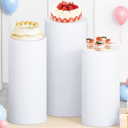 Cylinder Stand Cover Set of 3 Gold Spandex Cylinder Pedestal Stand Covers for Bridal Baby Shower Flexible Cylinder Stand Covers for Cylinder Stand Cover Set for Wedding Party Decorations in Saudi Arabia