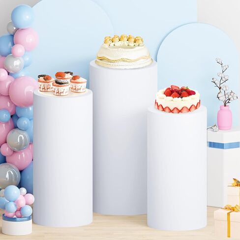 Cylinder Stand Cover Set of 3 Gold Spandex Cylinder Pedestal Stand Covers for Bridal Baby Shower Flexible Cylinder Stand Covers for Cylinder Stand Cover Set for Wedding Party Decorations in Saudi Arabia