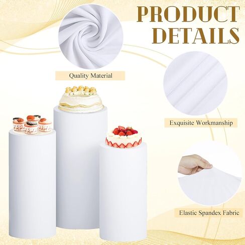 Cylinder Stand Cover Set of 3 Gold Spandex Cylinder Pedestal Stand Covers for Bridal Baby Shower Flexible Cylinder Stand Covers for Cylinder Stand Cover Set for Wedding Party Decorations in Saudi Arabia