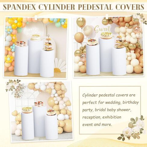 Cylinder Stand Cover Set of 3 Gold Spandex Cylinder Pedestal Stand Covers for Bridal Baby Shower Flexible Cylinder Stand Covers for Cylinder Stand Cover Set for Wedding Party Decorations in Saudi Arabia