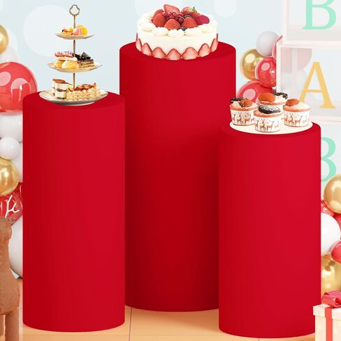 Cylinder Stand Cover Set of 3 Gold Spandex Cylinder Pedestal Stand Covers for Bridal Baby Shower Flexible Cylinder Stand Covers for Cylinder Stand Cover Set for Wedding Party Decorations in Saudi Arabia