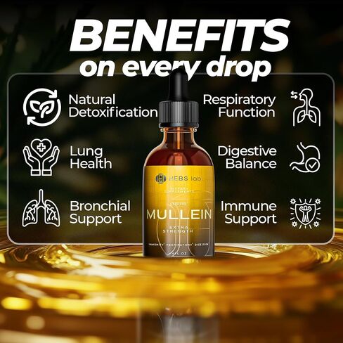 Mullein Leaf Extract - Organic Lung Cleanse - Mullein Drops for Lung Health - Made in USA - Natural Lung Support Supplement - Herbal Respiratory Relief - Mullein Extract Tincture 2 Fl Oz in Saudi Arabia