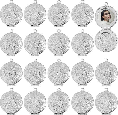 Framendino, 20 Pack Silver Stainless Steel Locket Charms Flat Round Photo Frame Charm Locket Pendants for DIY Memorial Necklace Jewelry Making in Kuwait