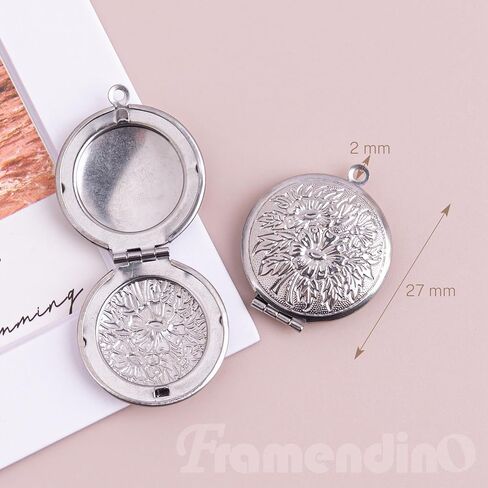 Framendino, 20 Pack Silver Stainless Steel Locket Charms Flat Round Photo Frame Charm Locket Pendants for DIY Memorial Necklace Jewelry Making in Kuwait