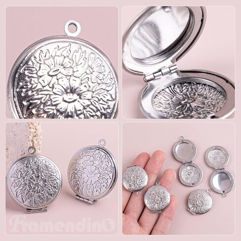 Framendino, 20 Pack Silver Stainless Steel Locket Charms Flat Round Photo Frame Charm Locket Pendants for DIY Memorial Necklace Jewelry Making in Kuwait