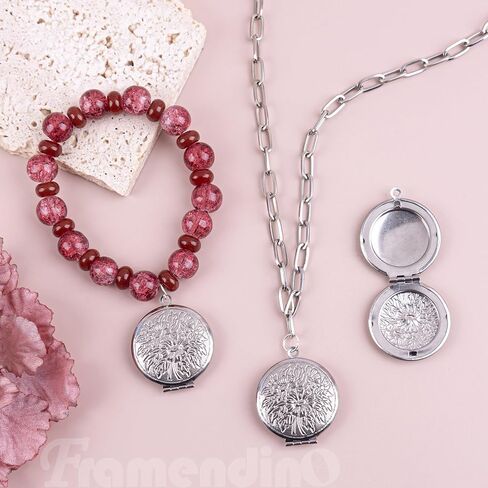 Framendino, 20 Pack Silver Stainless Steel Locket Charms Flat Round Photo Frame Charm Locket Pendants for DIY Memorial Necklace Jewelry Making in Kuwait