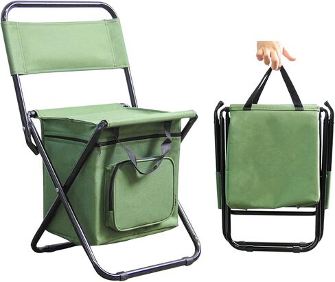 كرسي تخييم محمول قابل للطي مع حقيبة تبريد مع مسند ظهر ومقعد صيد وحقيبة ظهر لصيد الأسماك والمشي لمسافات طويلة والصيد (مموهة) in Kuwait
