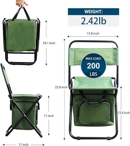 كرسي تخييم محمول قابل للطي مع حقيبة تبريد مع مسند ظهر ومقعد صيد وحقيبة ظهر لصيد الأسماك والمشي لمسافات طويلة والصيد (مموهة) in Kuwait