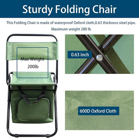 كرسي تخييم محمول قابل للطي مع حقيبة تبريد مع مسند ظهر ومقعد صيد وحقيبة ظهر لصيد الأسماك والمشي لمسافات طويلة والصيد (مموهة) in Kuwait