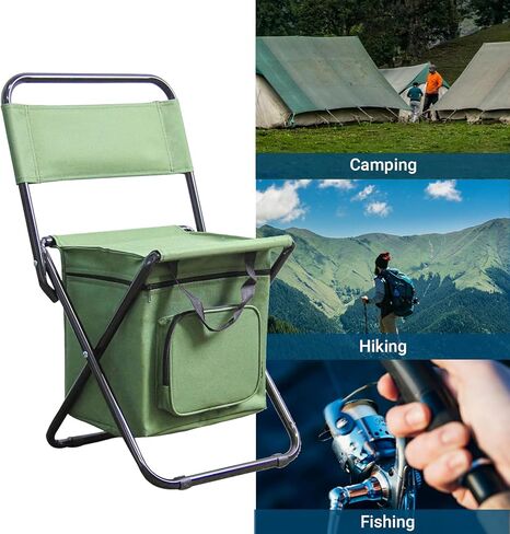 كرسي تخييم محمول قابل للطي مع حقيبة تبريد مع مسند ظهر ومقعد صيد وحقيبة ظهر لصيد الأسماك والمشي لمسافات طويلة والصيد (مموهة) in Kuwait