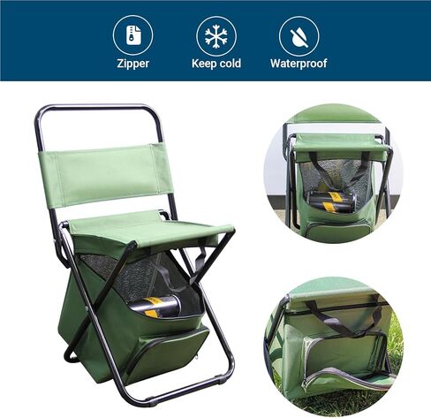 كرسي تخييم محمول قابل للطي مع حقيبة تبريد مع مسند ظهر ومقعد صيد وحقيبة ظهر لصيد الأسماك والمشي لمسافات طويلة والصيد (مموهة) in Kuwait