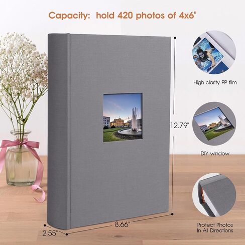 ألبوم صور مقاس 4x6 420 صورة مع مساحة للكتابة، وغطاء من الكتان لألبوم الصور مقاس 4x6 مع جيوب مذكرة سهلة الارتداء، و420 صورة مقاس 4x6 كتاب ألبوم صور لحفلات الزفاف والأطفال والسفر والأسرة والطفل (أخضر حكيم) in Kuwait