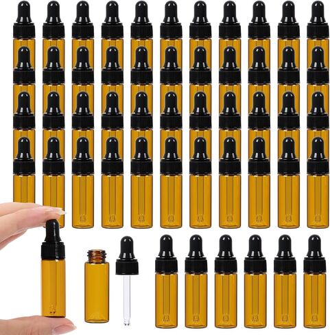 STARSIDE 50 pcs 1 ml Glass Essential Oil Dropper Bottles,1/4 Dram Amber Mini Perfume Dropping Bottle Cosmetic Sample Vials,Small Essential Oil Bottle in Saudi Arabia