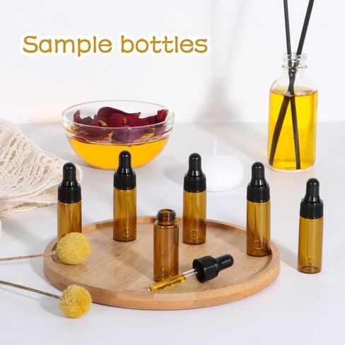 STARSIDE 50 pcs 1 ml Glass Essential Oil Dropper Bottles,1/4 Dram Amber Mini Perfume Dropping Bottle Cosmetic Sample Vials,Small Essential Oil Bottle in Saudi Arabia
