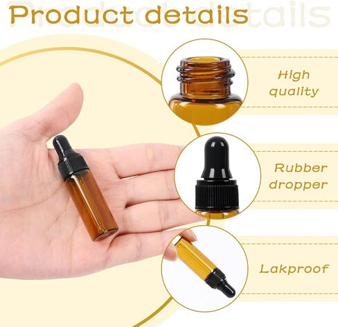 STARSIDE 50 pcs 1 ml Glass Essential Oil Dropper Bottles,1/4 Dram Amber Mini Perfume Dropping Bottle Cosmetic Sample Vials,Small Essential Oil Bottle in Saudi Arabia