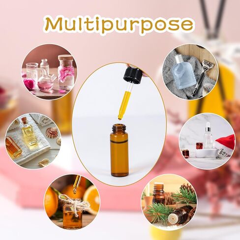 STARSIDE 50 pcs 1 ml Glass Essential Oil Dropper Bottles,1/4 Dram Amber Mini Perfume Dropping Bottle Cosmetic Sample Vials,Small Essential Oil Bottle in Saudi Arabia