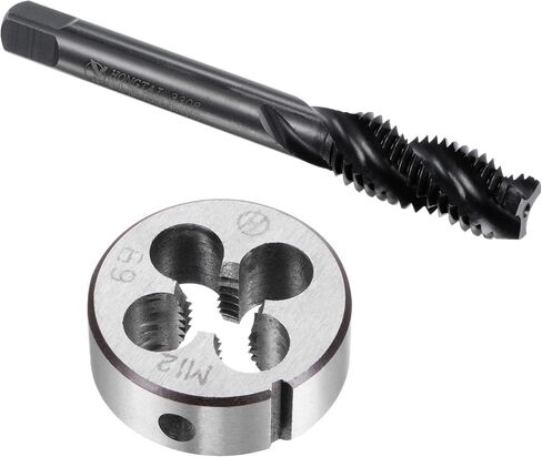uxcell Tap and Die Set, M12 x 1.75 Metric Nitride Coated Screw Thread Milling Spiral Flute Tap with Round Threading Die in Saudi Arabia