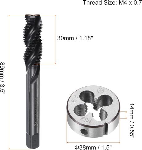 uxcell Tap and Die Set, M12 x 1.75 Metric Nitride Coated Screw Thread Milling Spiral Flute Tap with Round Threading Die in Saudi Arabia