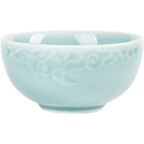 Seres Celadon Jade Green Porcelain Bowl embossed with Lucky Cloud,3 Colors-Green&Turquoise&Grey,龙泉青瓷碗 (Green)