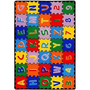 Champion Rugs Large Classroom Rugs Kids Alphabet (A-Z and 1-9) Puzzle Area Rug Non Slip Gel Backing (8 Feet X 10 Feet)
