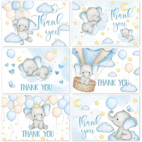 36 Pack Blue Clothesline Baby Shower Thank You Cards with Envelopes Stickers Onesie Boy Baby Cloth Blank Gratitude Note Cards Gift for Birthday Gender Reveal Party Supplies