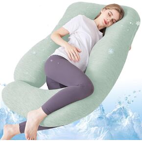 Sasttie Pregnancy Pillow Cooling, Cooling Pregnancy Pillow for Sleeping, Cooling Maternity Pillows for Pregnant Women, Pregnancy Must Haves U-Shaped Full Body Pillow with Cooling Cover, Green