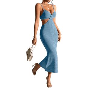 SOLY HUX Women's Cut Out Cami Dress Spaghetti Strap Backless Midi Bodycon Dress